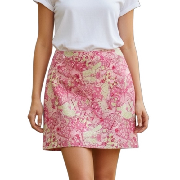 Lilly Pulitzer "Beach, Blanket, Bingo" Pink & Green Stretch Skirt - size 6 - Picture 1 of 6